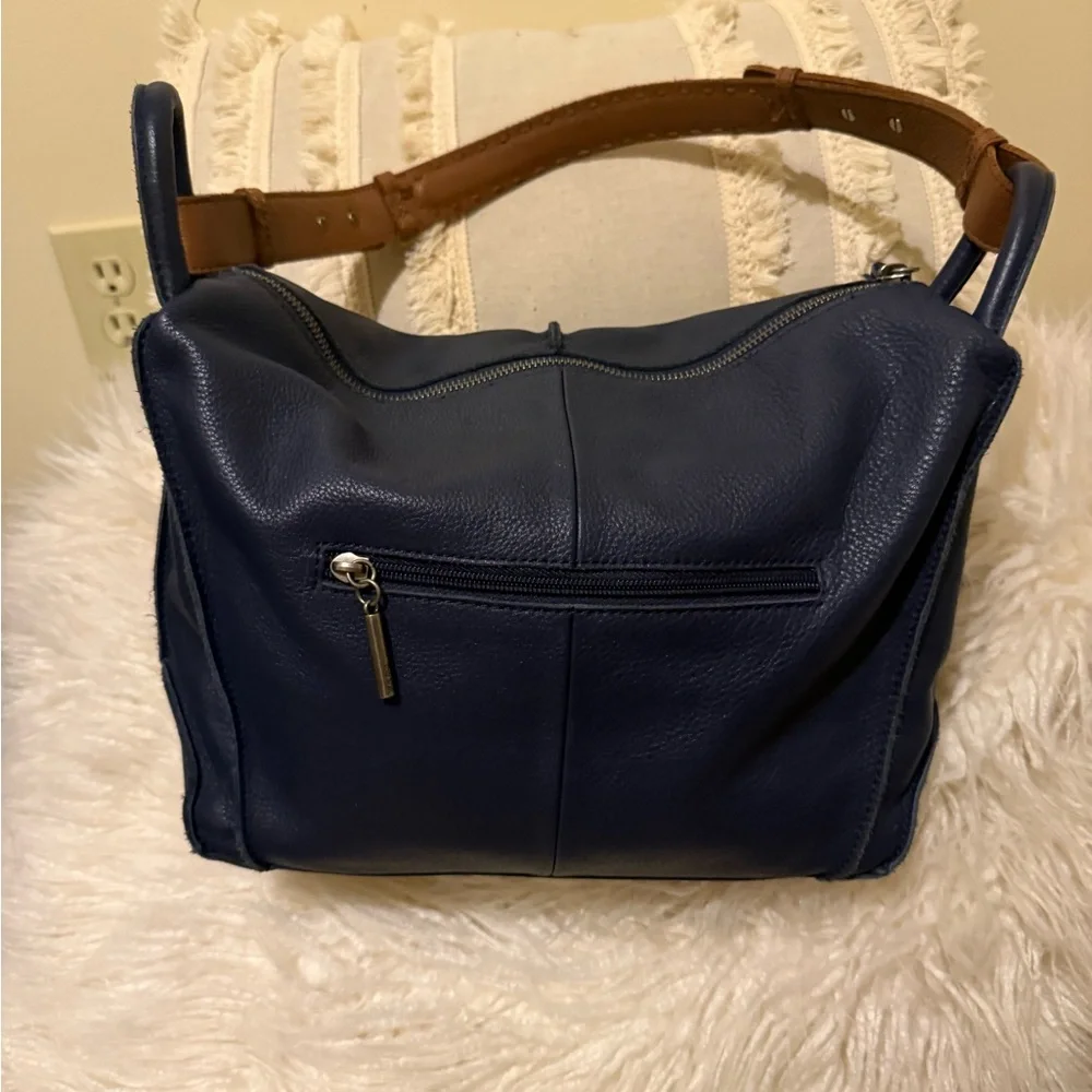 The Sak Navy Blue Leather Hobo with Brown Handle